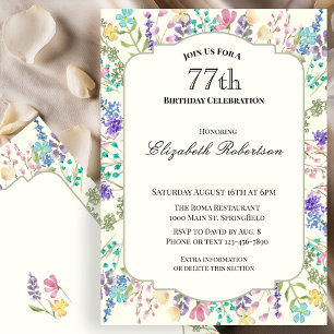Colorful Wildflowers 77th Birthday Party Invitation