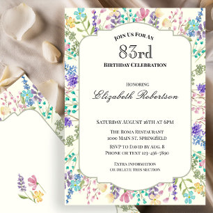 Colorful Wildflowers 83rd Birthday Party Invitation