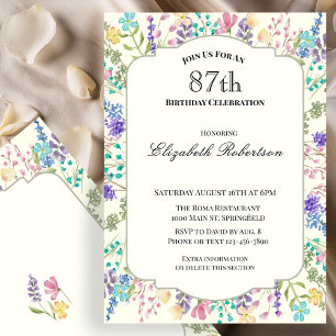 Colorful Wildflowers 87th Birthday Party Invitation