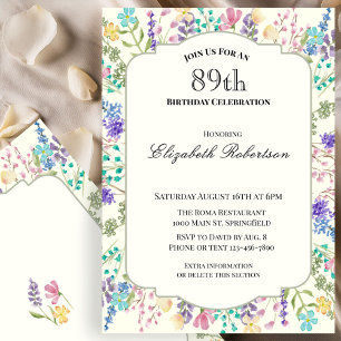 Colorful Wildflowers 89th Birthday Party Invitation