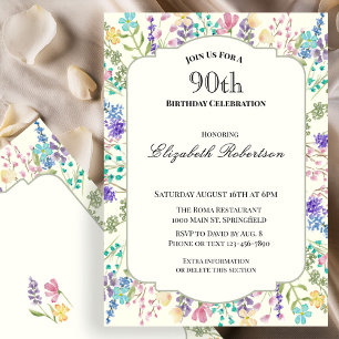 Colorful Wildflowers 90th Birthday Party Invitation