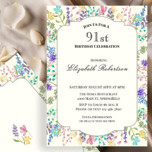 Colorful Wildflowers 91st Birthday Party Invitation