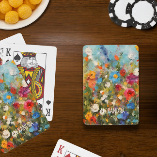 Colorful Wildflowers Abstract Floral Optional Text Poker Cards