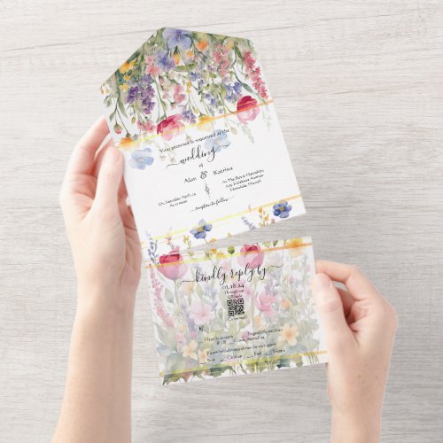 Colorful Wildflowers All in One Wedding Invite