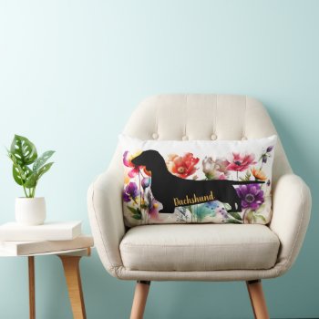 Colorful Wildflowers And Dachsund Silhouette  Lumbar Pillow by DizzyDebbie at Zazzle