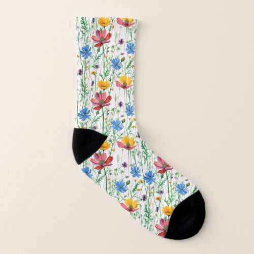 Colorful Wildflowers and Green Grass Socks