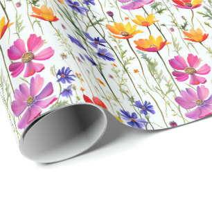 Colorful Wildflowers and Green Grass Wrapping Paper