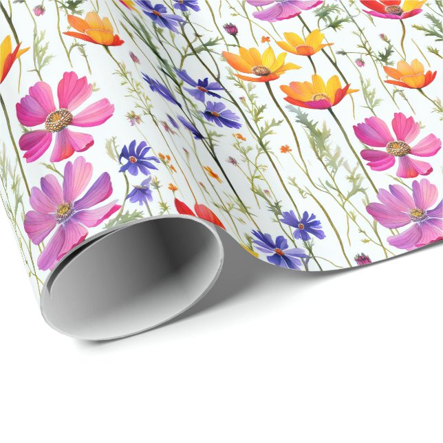 Colorful Wildflowers and Green Grass Wrapping Paper (Roll Corner)