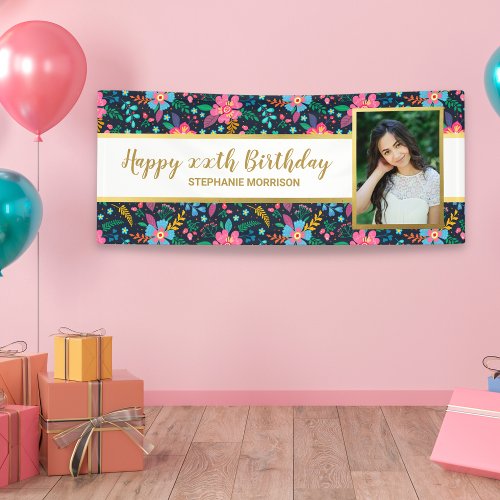 Colorful Wildflowers Any Age Your Photo Birthday Banner