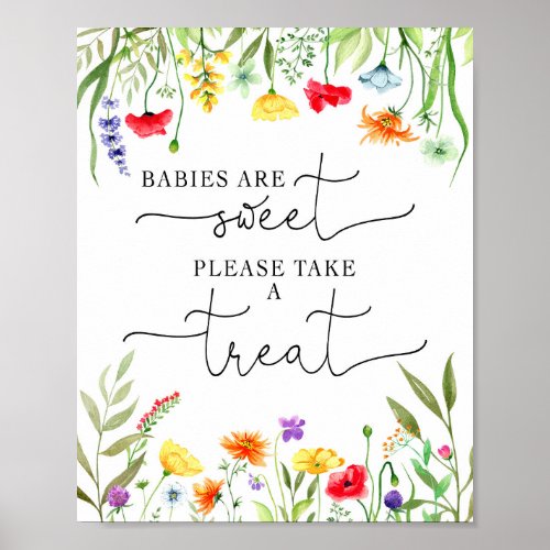 Colorful wildflowers baby shower favors sign