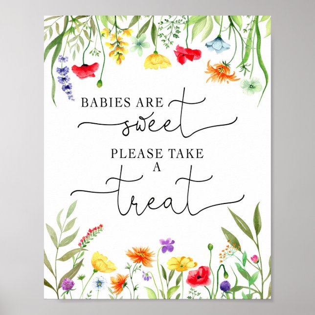 Colorful wildflowers baby shower favors sign (Front)