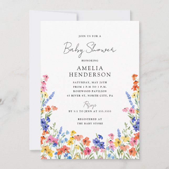 Colorful Wildflowers Baby Shower Invitation (Front)