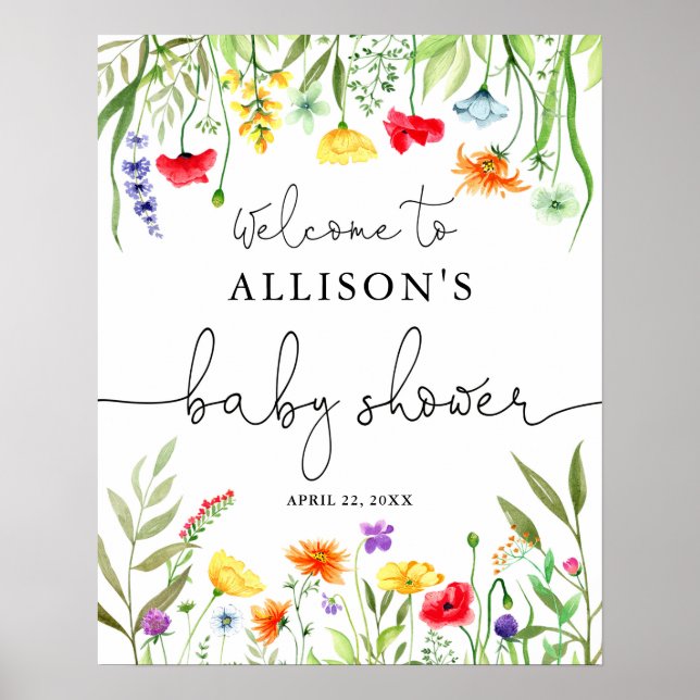 Colorful wildflowers baby shower welcome sign (Front)