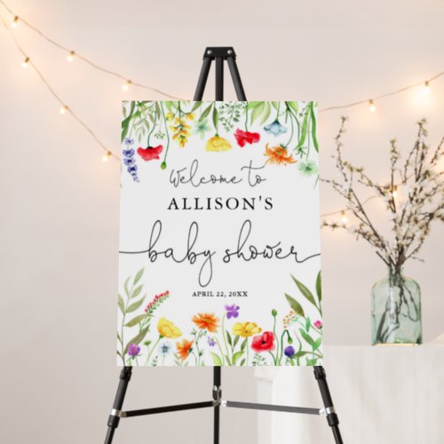 Colorful wildflowers baby shower welcome sign