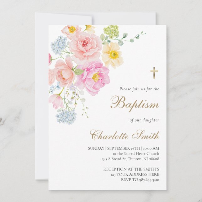 colorful wildflowers Baptism Invitation (Front)