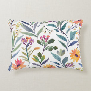 Colorful Wildflowers   Beautiful Floral Watercolor Accent Pillow