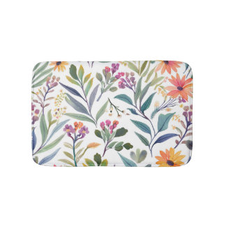 Colorful Wildflowers | Beautiful Floral Watercolor Bath Mat