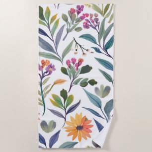 Colorful Wildflowers   Beautiful Floral Watercolor Beach Towel