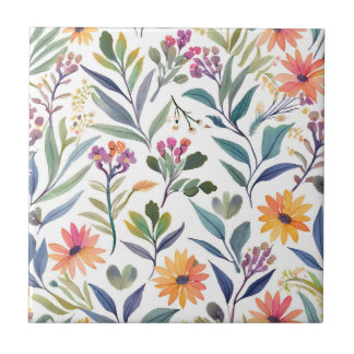 Colorful Wildflowers | Beautiful Floral Watercolor Ceramic Tile