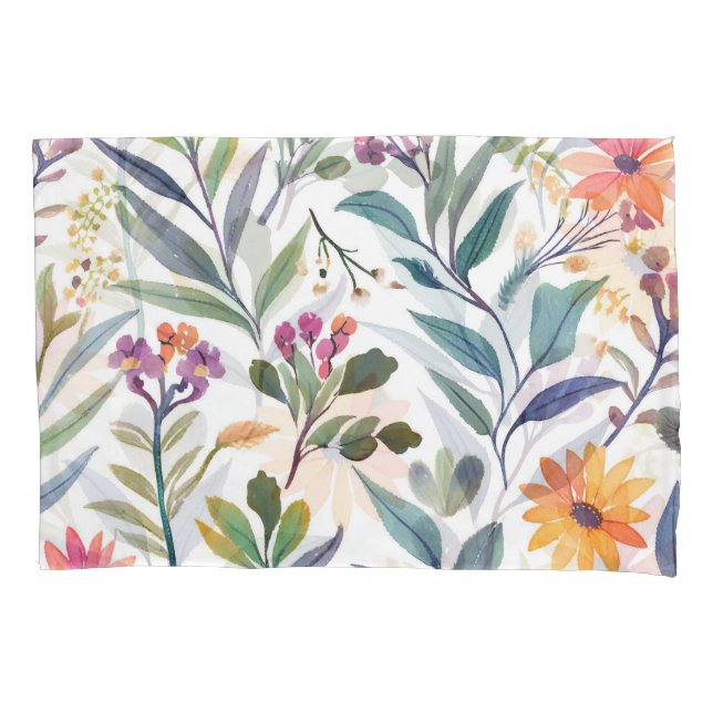 Colorful Wildflowers | Beautiful Floral Watercolor Pillow Case (Front)
