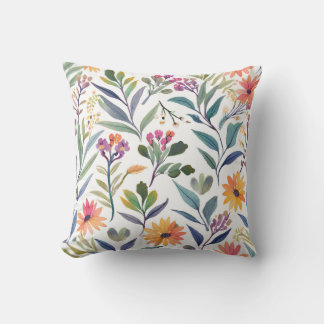Colorful Wildflowers | Beautiful Floral Watercolor Throw Pillow