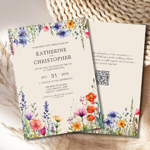 Colorful Wildflowers Beige Elegant Wedding Invitation