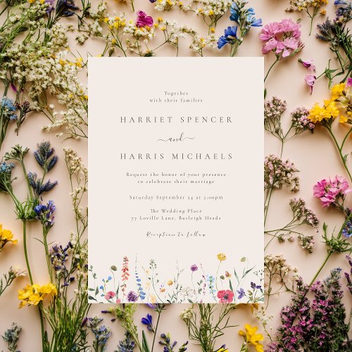 Colorful Wildflowers Beige Wedding Invitation