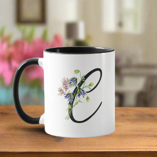 Colorful Wildflowers & Black Initial "C" Pretty  Mug