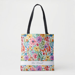 Colorful Wildflowers Blossoms Pattern Tote Bag