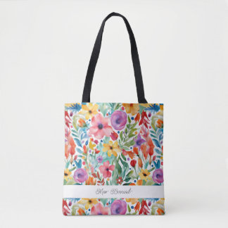 Colorful Wildflowers Blossoms Pattern Tote Bag