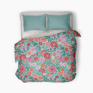 Colorful wildflowers botanical bold floral pattern duvet cover