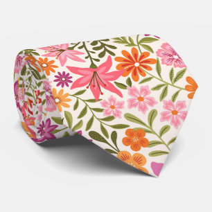 Colorful wildflowers botanical bold floral pattern neck tie