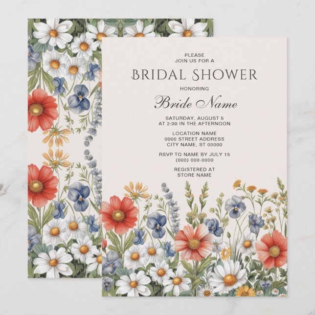 Colorful Wildflowers Bridal Shower Invitation (Front/Back)