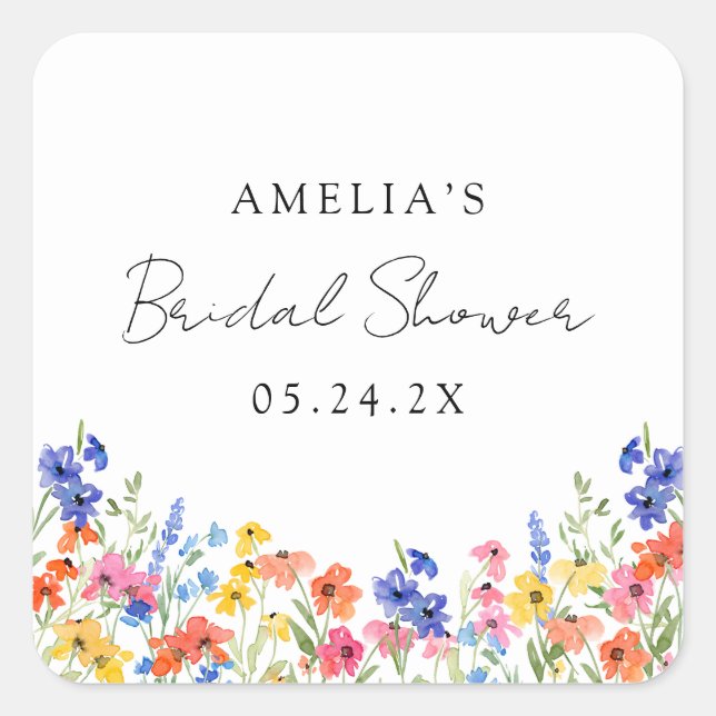Colorful Wildflowers Bridal Shower Sticker (Front)
