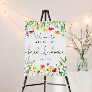 Colorful wildflowers bridal shower welcome sign