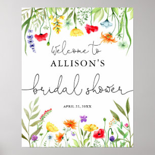 Colorful wildflowers bridal shower welcome sign