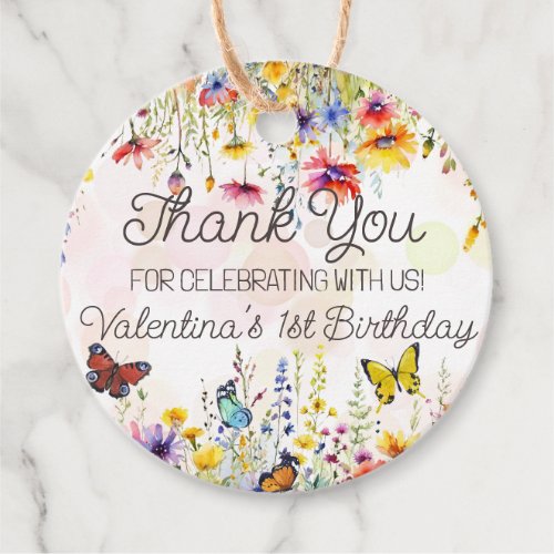Colorful Wildflowers  Butterflies Birthday Party Favor Tags