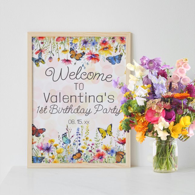 Colorful Wildflowers & Butterflies Party Welcome Poster (Creator Uploaded)