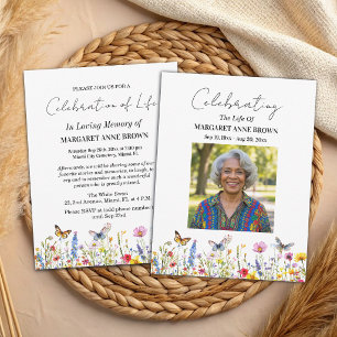 Colorful Wildflowers Celebration Of Life Photo  Invitation