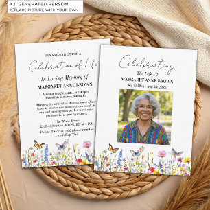 Colorful Wildflowers Celebration Of Life Photo Invitation