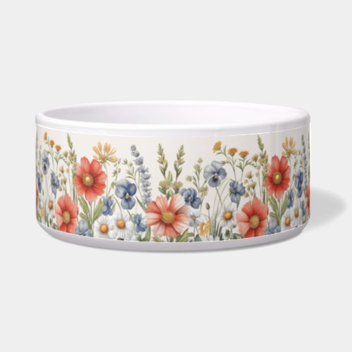 Colorful Wildflowers Ceramic Pet Bowl