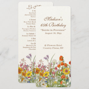Colorful Wildflowers Country 65th Birthday Menu