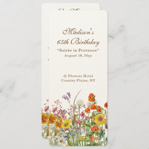 Colorful Wildflowers Country 65th Birthday Menu