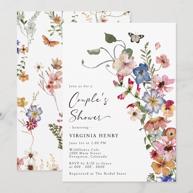Colorful Wildflowers Couples Shower Invitation (Front/Back)