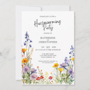 Colorful Wildflowers Custom Housewarming Party Invitation