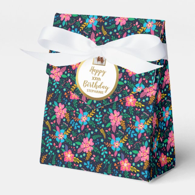 Colorful Wildflowers, Custom Photo, Birthday Party Favor Boxes (Front Side)