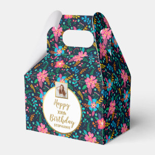 Colorful Wildflowers, Custom Photo, Happy Birthday Favor Boxes