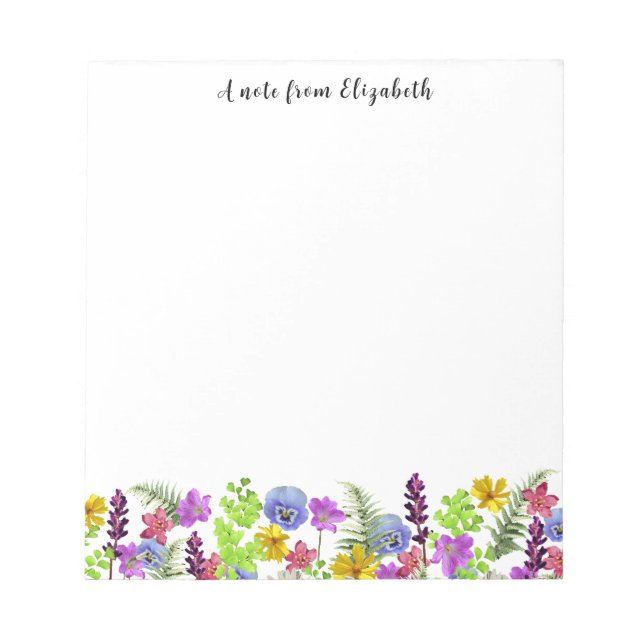 Colorful Wildflowers Cute Custom Name Notepad (Front)