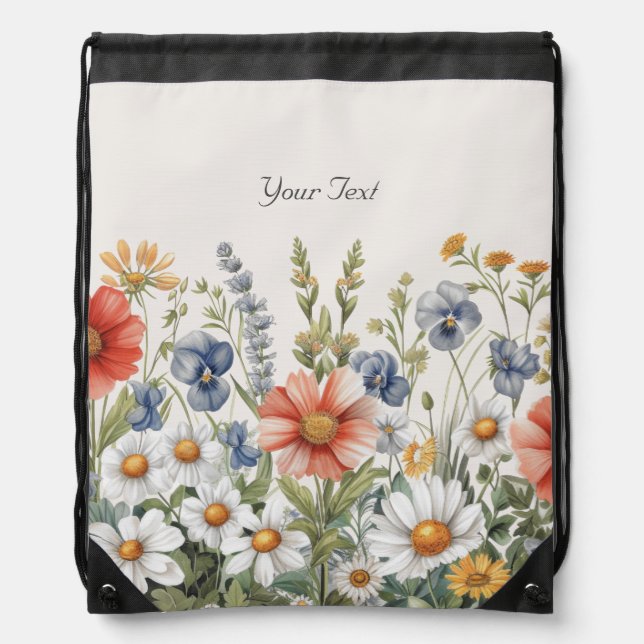 Colorful Wildflowers Drawstring Backpack (Front)