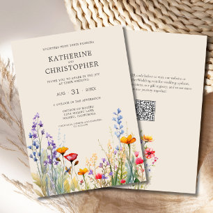 Colorful Wildflowers Elegant Beige Wedding Invitation